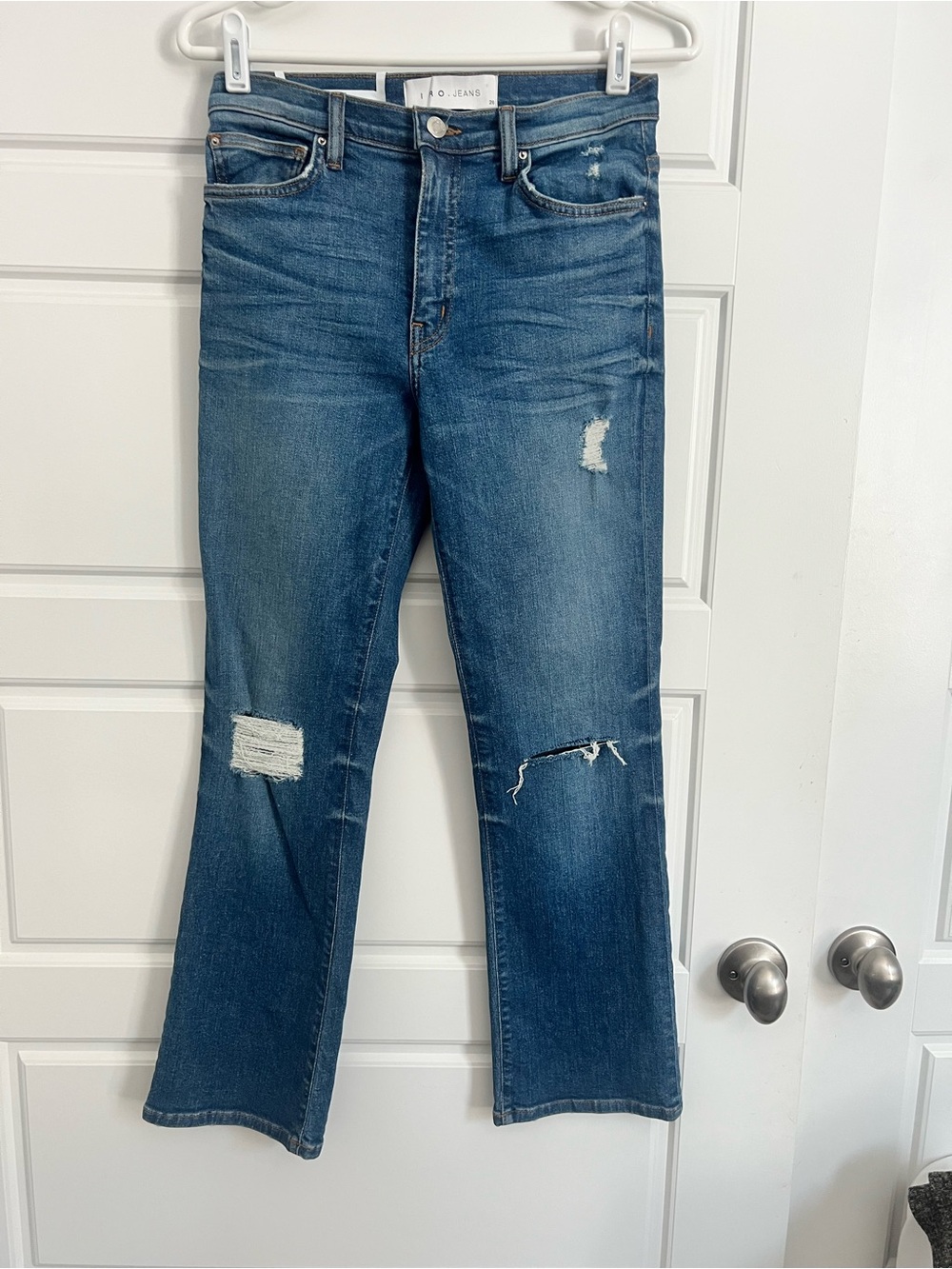 IRO Jeans Bonnie Cropped High Rise Flare Distressed Blue Jeans size 26.